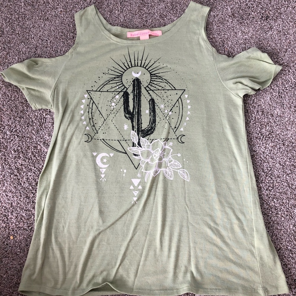 Green cactus off the shoulder tank top